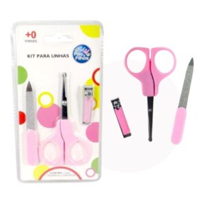Kit Higiene Unhas Bebê Rosa - Cortador, Tesoura e Lixa
