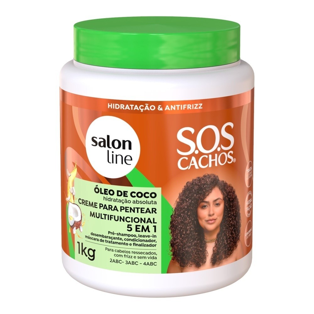 Creme Para Pentear SOS Cachos ?leo de Coco 1kg - Hidrata??o Intensa 1 Creme Para Pentear 5 em 1 SOS Cachos Óleo de Coco 1kg