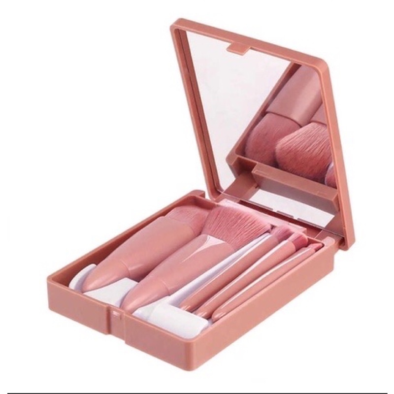 Kit 5 Pinc?is Maquiagem Port?til com Espelho - Ideal para Retoque 1 Conjunto 5 Mini Pincéis Para Maquiagem QBM00805