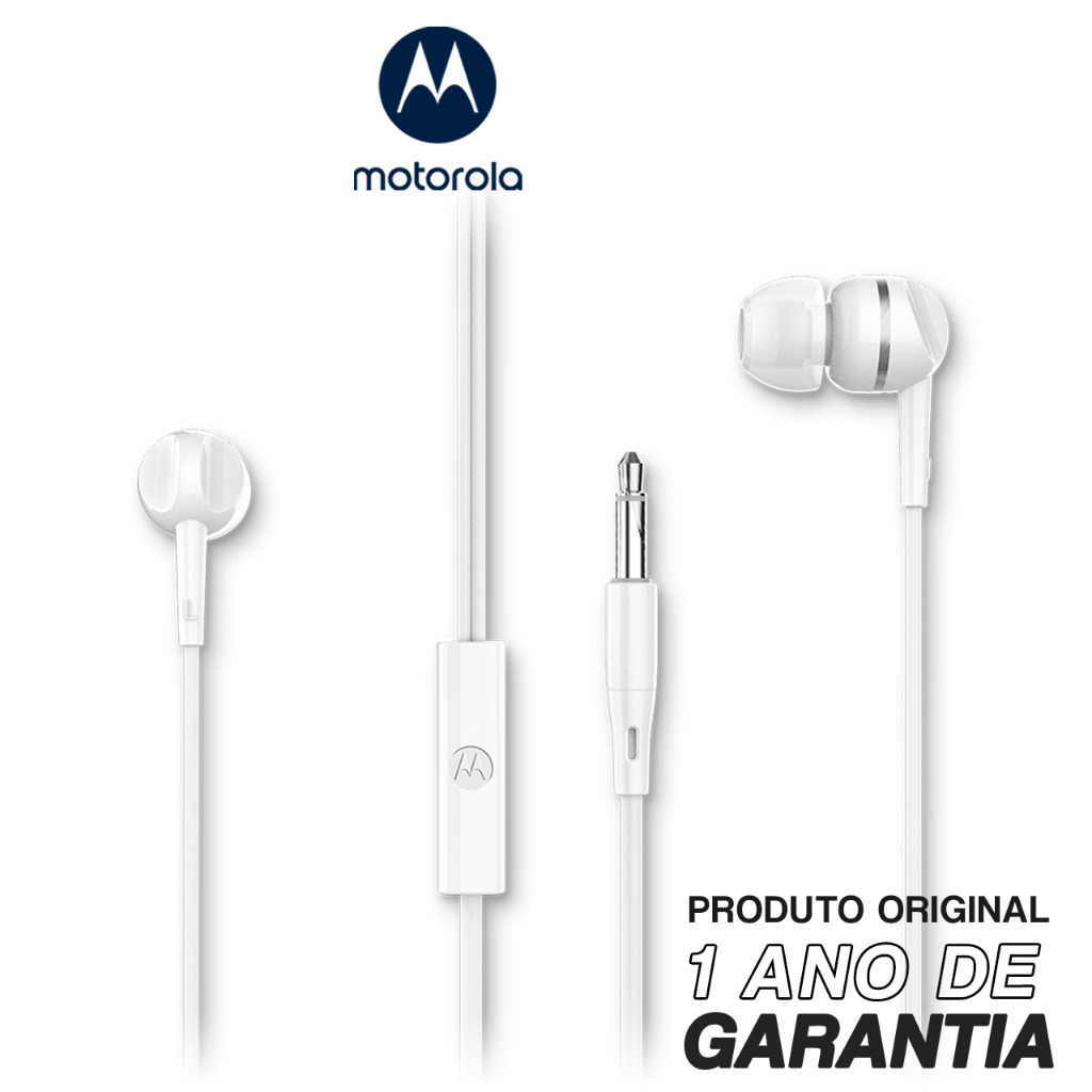 Fone Motorola Earbuds 105 Branco com Microfone e P2 1 Fone Motorola Earbuds 105 Branco com Microfone e P2