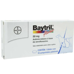 Baytril Flavour 50mg 10 Comprimidos Enrofloxacina para Cães e Gatos Elanco