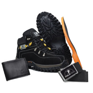 Kit Bota Adventure Polo Fran Masculina Preta Botina + Palmilha +Carteira + Cinto