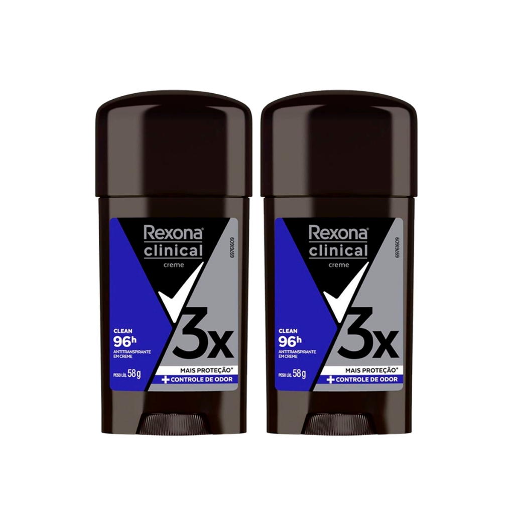 Desodorante Rexona Clinical 96h Kit 2 Unidades 1 Desodorante Rexona Clinical Clean Masculino 58g - Kit C/2 Unidades