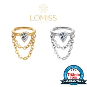Piercing Helix Conch Argola Titânio Clik Corrente Zircônia Gota«Lomiss semijoias»