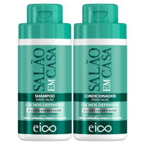 Eico Tratamento Salão Em Casa Cachos Definidos Shampoo Sem Sal 450ml e Condicionador Leave-in 400ml