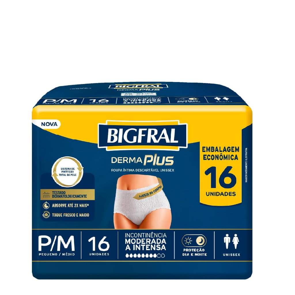 Roupa ?ntima Big Fral Derma Plus Absorvente P/M 1 Big Fral Derma Plus Roupa Íntima Tam. P/M