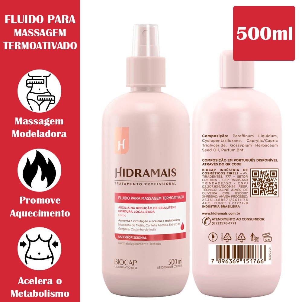 Fluido T?rmico Hidramais - Celulite, Estrias e Gordura Localizada 1 Hidramais Fluido Térmico Ativado Nicotinato De Metila Para Tratamento De Gordura Localizada Celulites e estrias 500ml