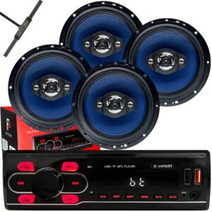4 Auto Falantes 6 Polegadas Alto-falante + Radio Carro Mp3 Usb+ Antena Fm/am