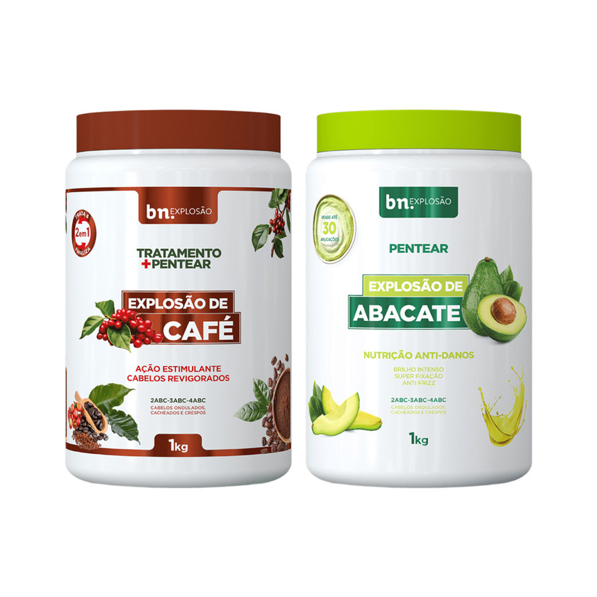 Kit Cremes Pentear Explos?o Abacate Caf? 1kg 1 Kit 2 Cremes de Pentear Explosão de Abacate e Pentear e Tratamento de Café 2 em 1 1kg bn.Cachos