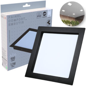 Painel Led Recuado 12w Quadrado 6500k Comfort Branco Frio 17cm 110V/220V Bivolt Preto Fosco Cód: 908181379 - Deluxe