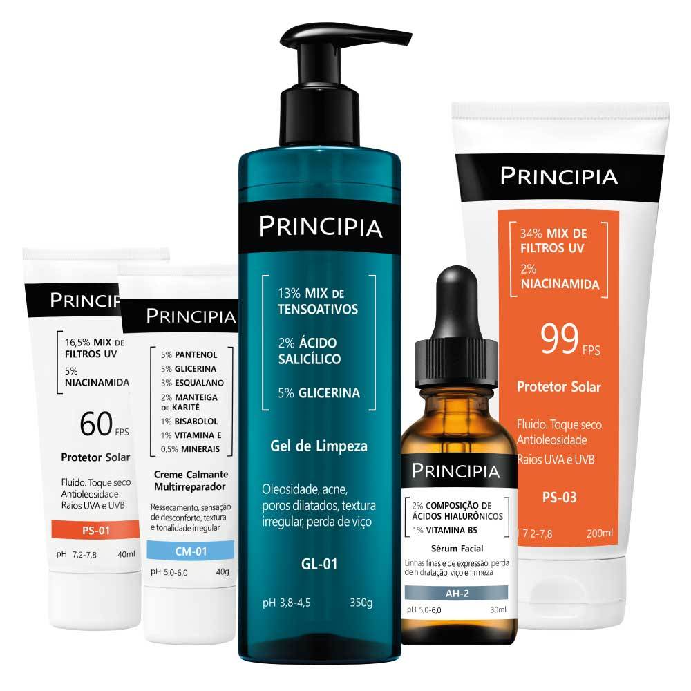 Kit Verão Avançado Principia: Proteção Solar e Recuperação 1 Principia Kit Verão Avançado com Protetor facial FPS60 + Creme calmante + `Protetor corporal FPS 60 + Sérum Hidratante Á