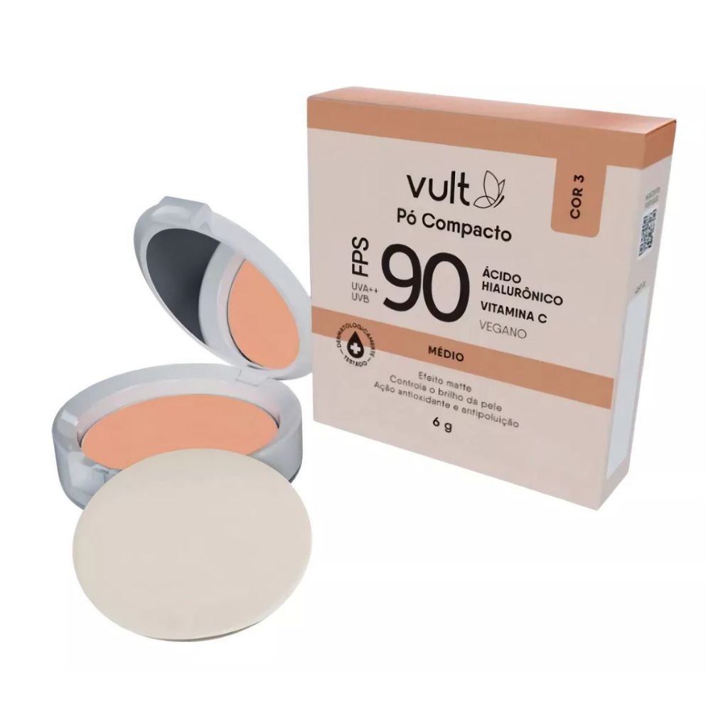 P? Compacto Vult FPS90 M?dio - Prote??o e Acabamento Matte 1 Pó Compacto Facial Vult FPS90 Médio 6g