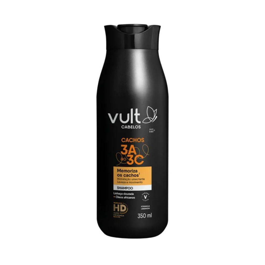 Shampoo Vult Cabelos Cachos 350ml - Hidratação Profunda e Definição 1 Shampoo Vult Cabelos Cachos 3A a 3C 350ml