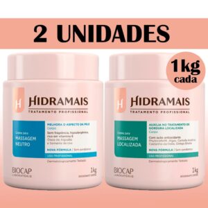 Kit com 1 Creme Hidramais para Massagem Neutro 1kg + 1 Creme Hidramais para Massagem Localizada 1kg
