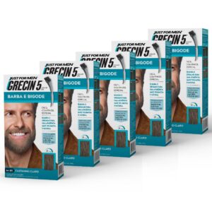 Kit 5x unidades Grecin 5 Color Gel Tintura Barba e Bigode Castanho Claro M-80 28g- Cobre os fios grisalhos em 5 minutos