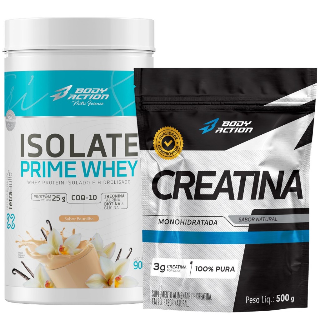 Combo Whey Protein Isolado Prime 900g + Creatina 500g Bodyaction 1 Whey Protein Isolado Prime 900g + Creatina Monohidratada 100% Pura 500g Bodyaction