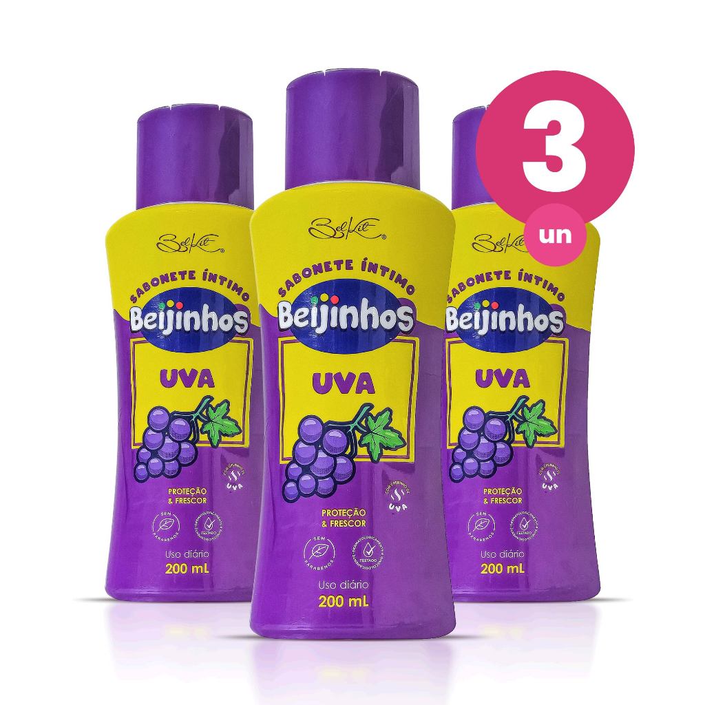 Kit 3 Sabonete ?ntimo Feminino Uva Beijinhos 200ml Belkit 1 Kit 3 Sabonete Íntimo Feminino Uva Beijinhos Proteção e Frescor 200ml Belkit
