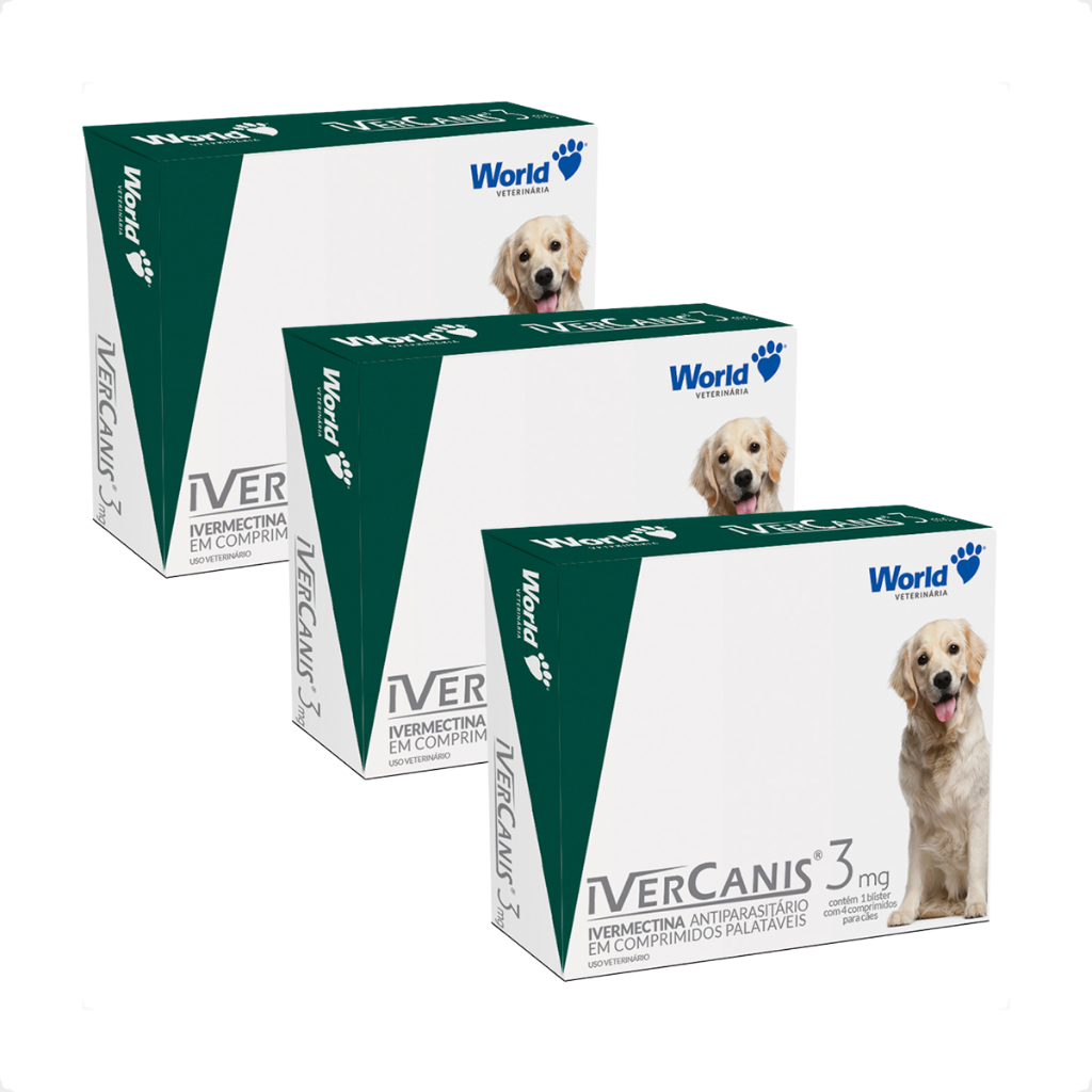 Kit 3 IverCanis 3mg para C?es at? 15kg - 12 Comprimidos 1 Kit 3 IverCanis 3mg para Cães de 15Kg - Blíster 4 Comprimidos