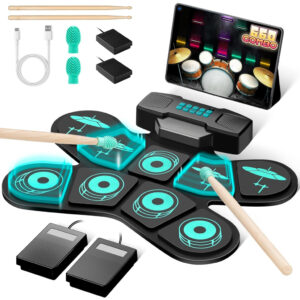 Bateria Eletrônica Portátil 9 Pads MIDI com Alto-falante Duplo