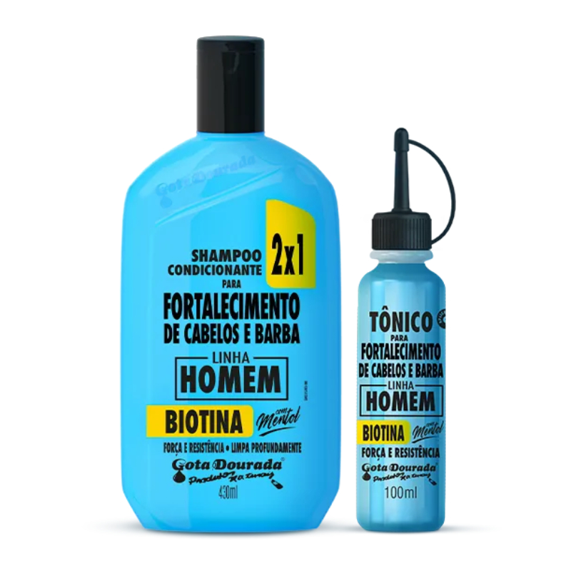 Kit Gota Dourada Homem: Shampoo 2em1 + T?nico Fortalecedor 1 Tônico Homem + Shampoo 2 em 1 Gota Dourada