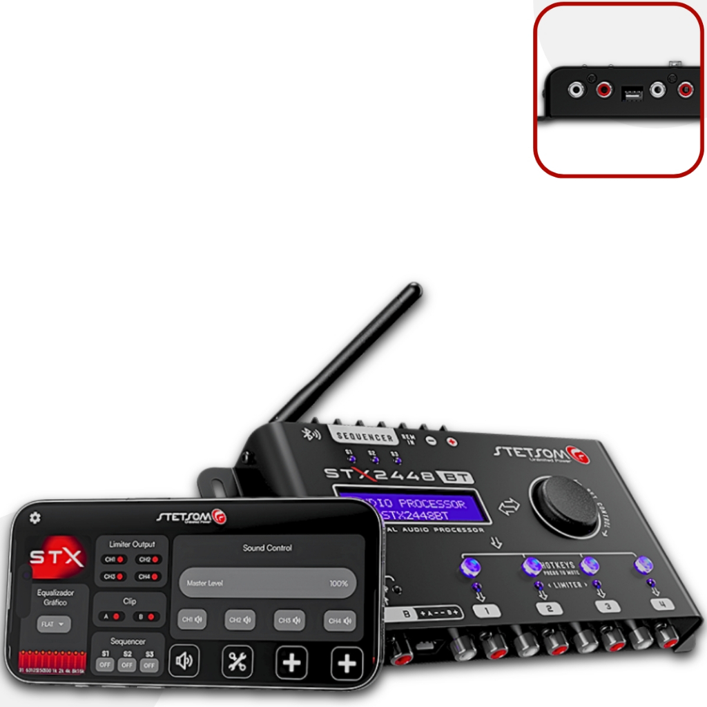 Processador de Áudio Digital Stetsom STX2448BT Bluetooth e DSP 1 Processador De Audio Digital Stetsom Stx2448 Bt Equalizador Crossover