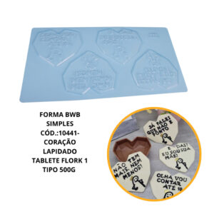 FORMA BWB SIMPLES GRANDE- CORAÇÃO LAPIDADO TABLETE FLORK 1TIPO 500G CÓD.:10441(BWB PLACA) PARA BOMBOM DOCE DE CHOCOLATE.