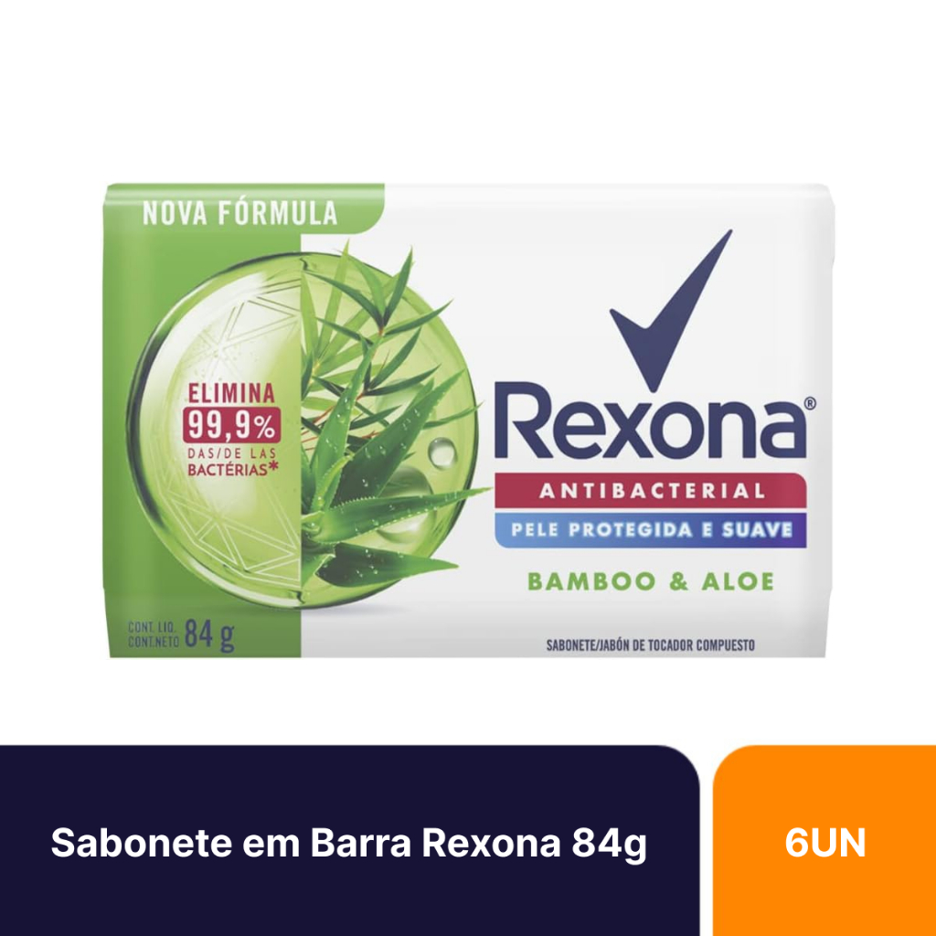 Rexona Antibacterial Bamboo & 1 Kit 6un Sabonetes em Barra Rexona Antibacterial Bamboo & Aloe Vera 84g