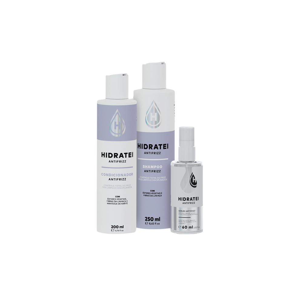 Kit Hidratei Antifrizz: Shampoo, Condicionador e S?rum - Cabelos Alinhados e Controlados 1 Kit Hidratei Antifrizz: Shampoo + Condicionador + Sérum