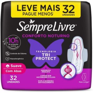 Absorvente Sempre Livre Adapt Noite/Dia Suave com Abas Leve 32 Pague 24 Unidades
