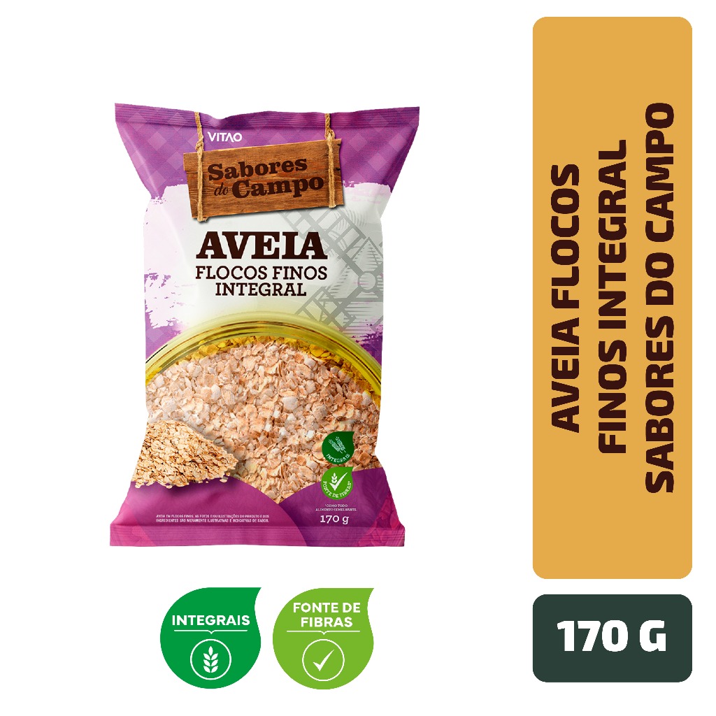 Aveia em Flocos Finos Integral Sabores do Campo 170g 1 Aveia Flocos Finos Integral Sabores do Campo 170 g