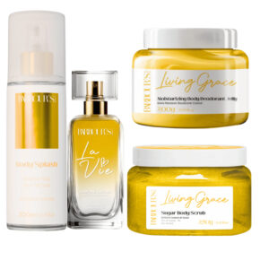 Kit Perfume Capilar Body Splash Esfoliante Geleia Hidratante Living Grace Corporal Barbour's Beauty