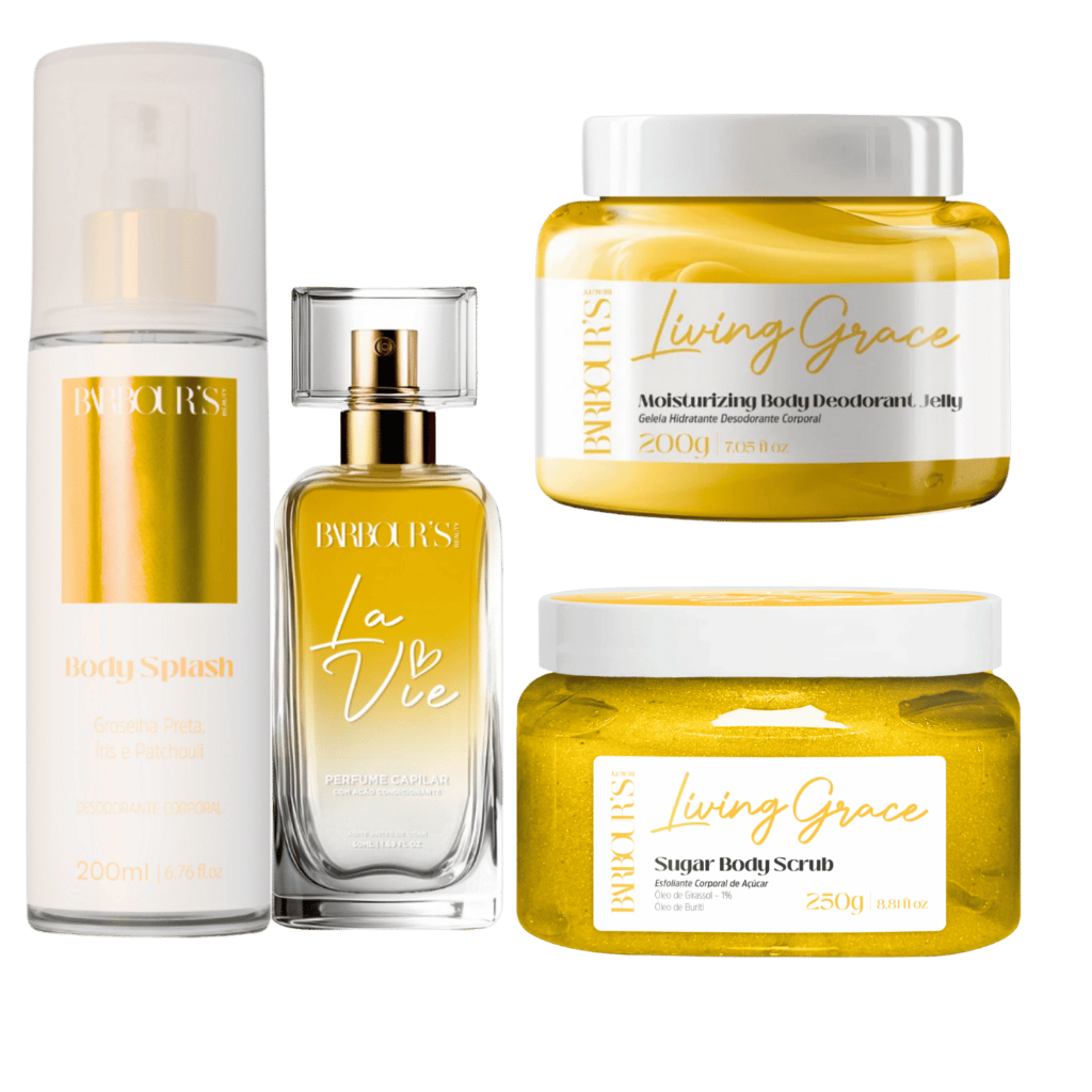 Kit Living Grace: Hidrata??o, Perfume e Esfolia??o Corporal 1 Kit Perfume Capilar Body Splash Esfoliante Geleia Hidratante Living Grace Corporal Barbour's Beauty
