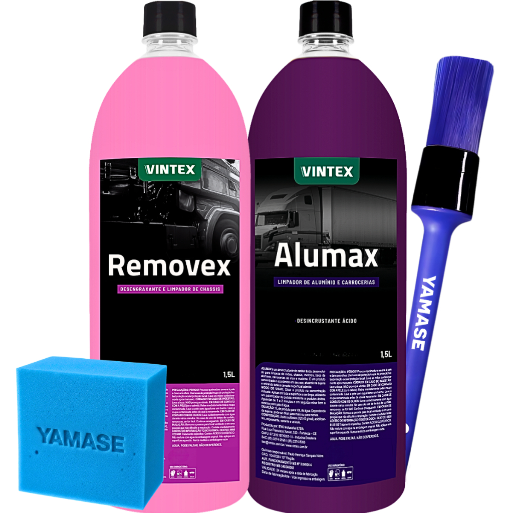 Kit Limpeza Automotiva Alumax e Removex com Pincel e Espuma 1 Alumax Limpa Aluminio + Removex Desengraxante Automotivo + Pincel Externo