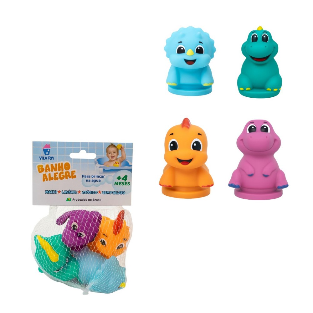 Kit Brinquedo de Banho Vila Toy Banho Alegre - 4 Dinossauros 1 Kit Brinquedo de Banho Vila Toy Banho Alegre - 4 Dinossauros