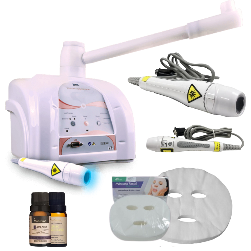 DERMOSTEAM LED Vapor de Oz?nio + Probe LED 450nm - Tratamento Completo de Pele e Cabelo 1 DERMOSTEAM LED Vapor De Ozônio + Probe LED 450nm