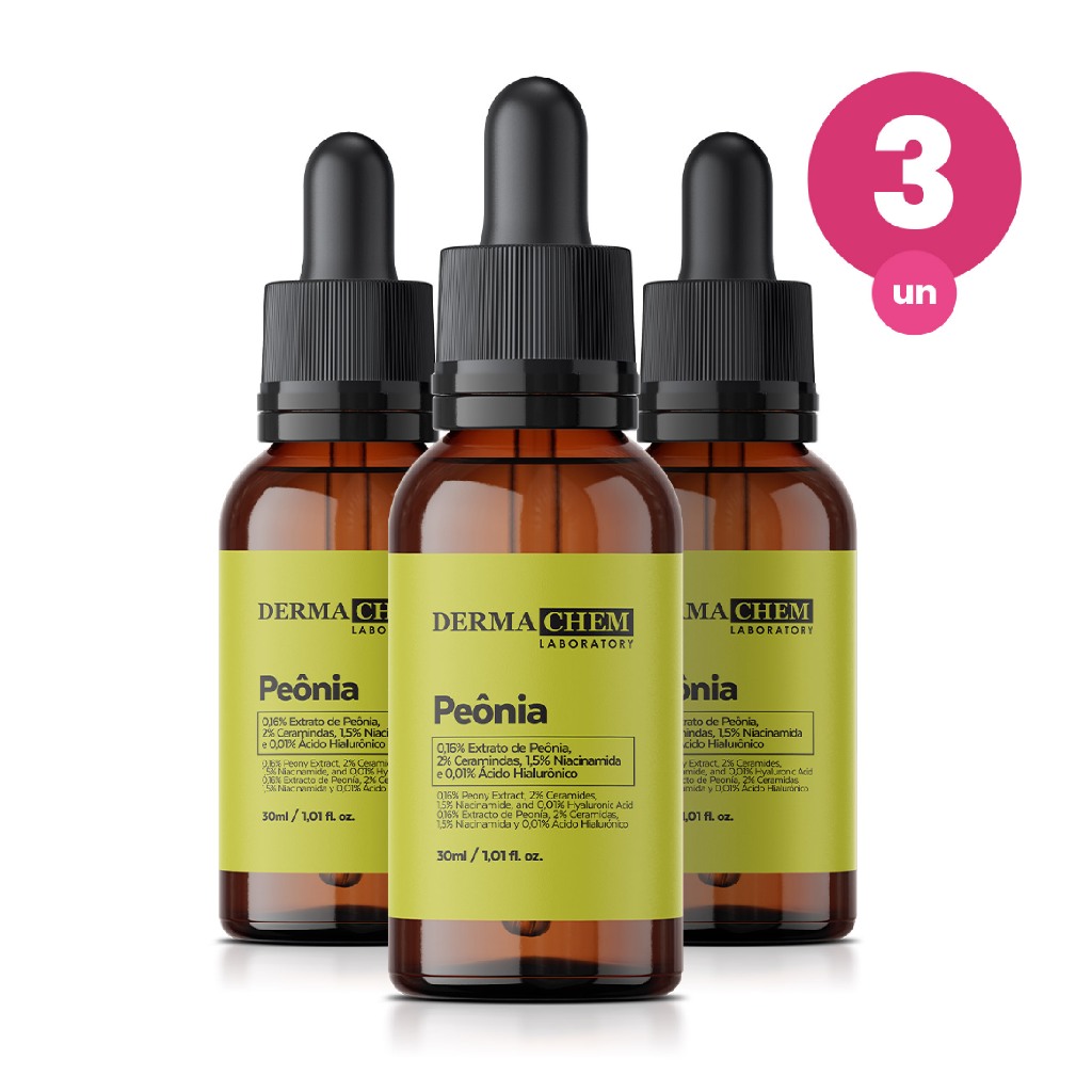Kit 3 S?rum Pe?nia Iluminador 30ml 1 Kit 3 Sérum Iluminador Peônia 30ml Hidratante Efeito Antioxidante que Reduz Poros da Pele Dermachem