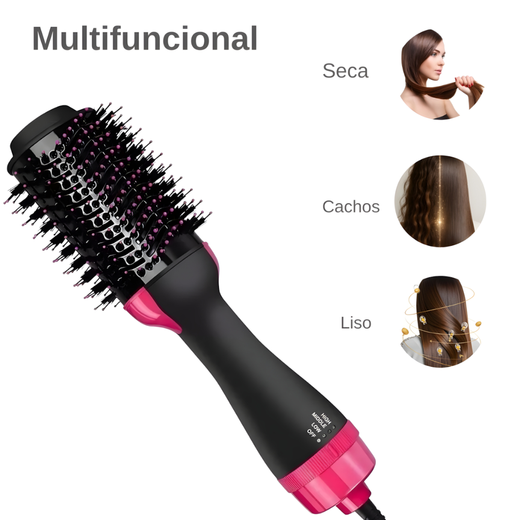 Escova Secadora Alisador Cabelo El?trica Girat?ria 360 Quente Com 3 Em 1 Hair Styler 1 Escova Secadora Alisador Cabelo Elétrica Giratória 360 Quente Com 3 Em 1 Hair Styler