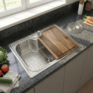Cuba Aço Inox 304 50x40cm Gourmet Cozinha com Tabua De Corte Lixeira Embutir 5L