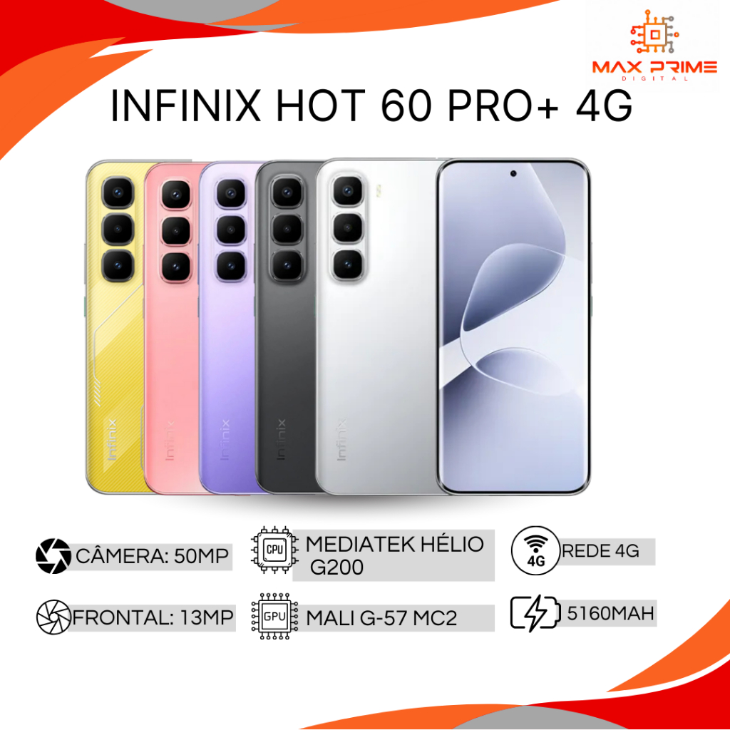 Infinix Hot 60 Pro+ 4G 256GB 1 Smartphone Infinix Hot 60 Pro+ 256GB 8GB RAM Versão Global