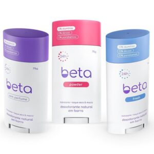 Kit com 3 Desodorantes Naturais em Barra Beta Zero 24h  Sem Alumínio e Sem Fragrância