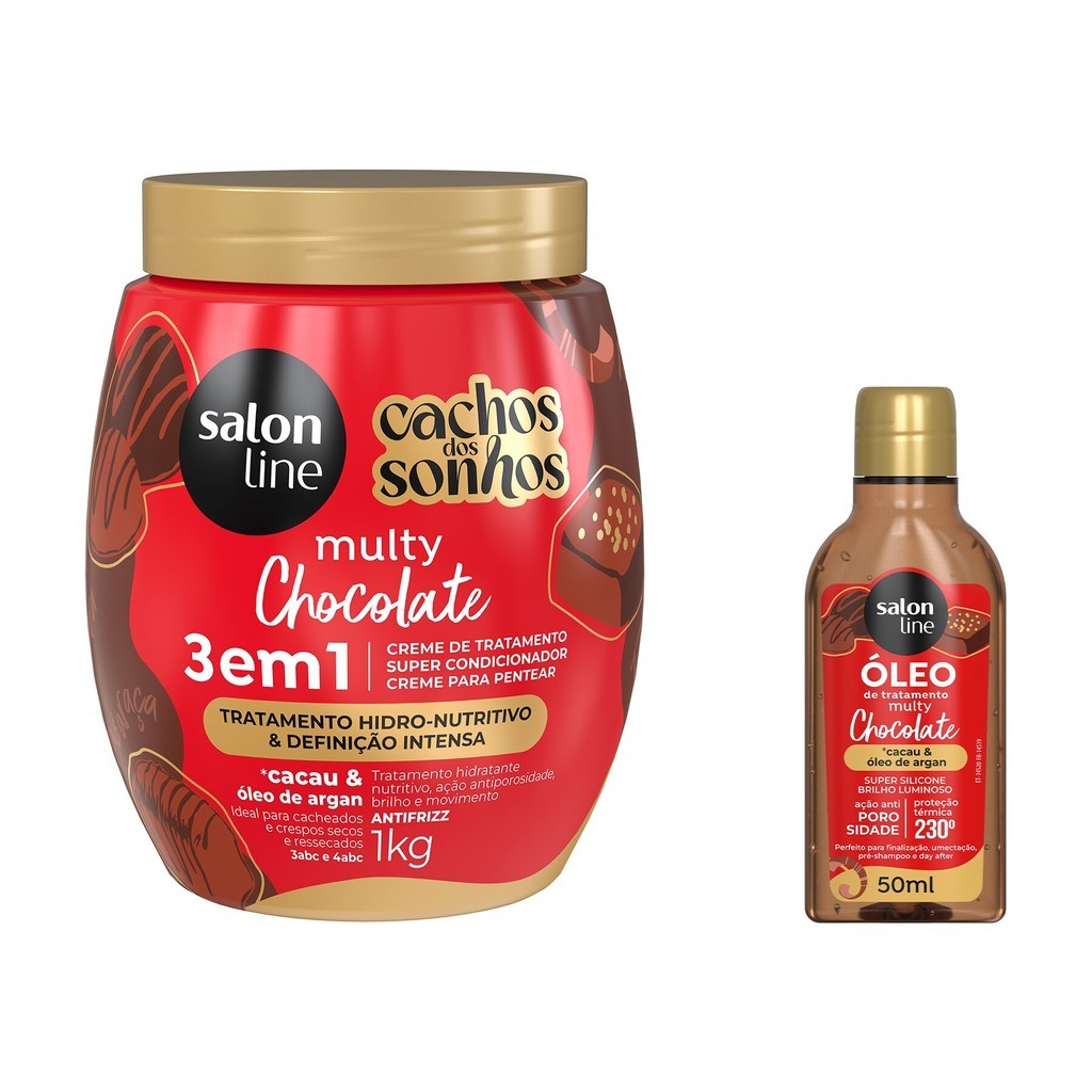 Kit Multy Cachos dos Sonhos Chocolate: Creme 1kg + Óleo 50ml 1 Kit Multy Creme de Tratamento + Óleo Reparador Chocolate