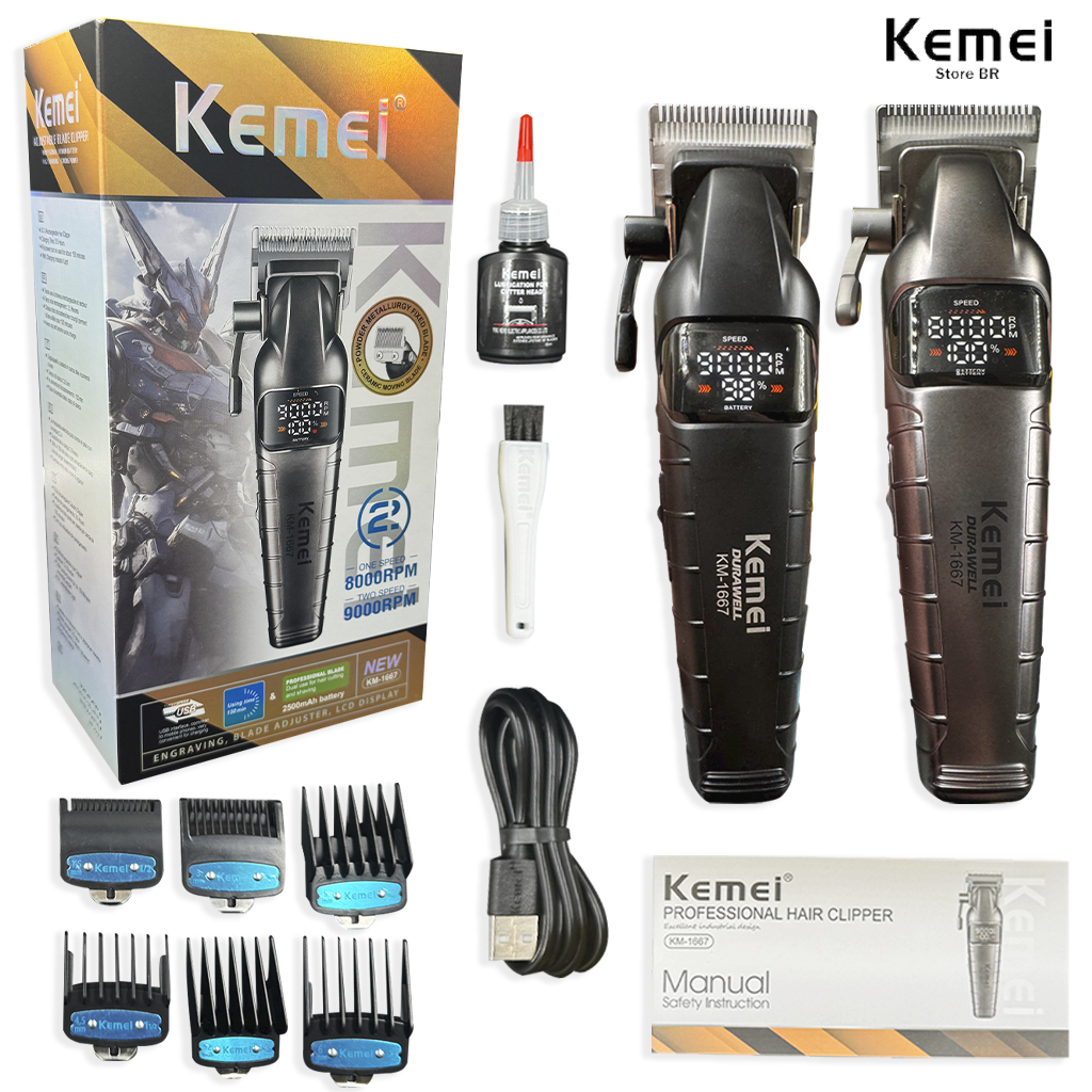 Kemei 1667 Cortador Cabelo Profissional 1 Kemei 1667 Máquina De Cortar Cabelo Profissional 9000RPM Aparador De Elétrico Sem Fio Corte 10W