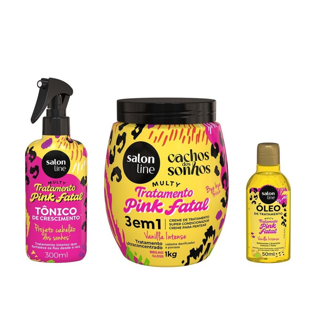 Kit Cachos dos Sonhos Pink Fatal: Nutrição e Crescimento 1 Kit Finalização Capilar Cachos dos Sonhos Pink Fatal