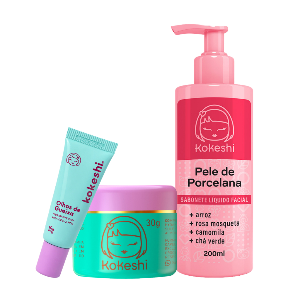 Kit Limpeza e Hidrata??o Facial Pele de Porcelana Kokeshi 1 Kit Limpeza e Hidratação Facial Pele de Porcelana Kokeshi Sabonete Olhos de Gueixa