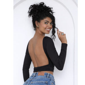 Blusa com Parte de Trás Aberta e Mangas Compridas - Blusa de Manga Longa Com as Costas Abertas