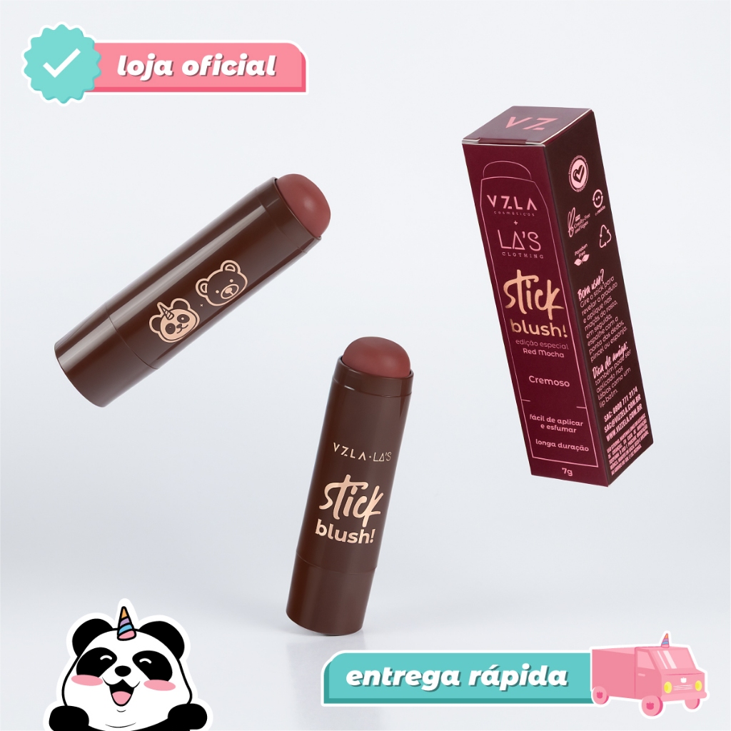 Blush Red Mocha Cremoso Vizzela + La's - Cor Vibrante e Duradoura 1 Blush Stick Red Mocha Cremoso Bastão Efeito Tint Longa Duração Vizzela + La's