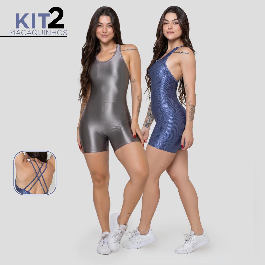 Kit 2 Macaquinhos Fitness Feminino Canelado com Brilho 1 KIT 2 Macaquinhos Esportivo Feminino Trilobal Canelado com Brilho Perfeito para Treinos e Academia