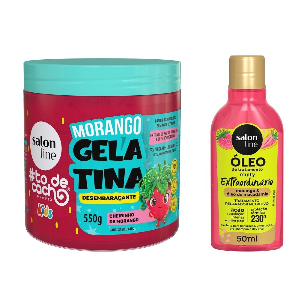 Kit Morango: Gelatina e ?leo para Cachos Definidos e Nutridos 1 Kit Morango com Gelatina e Óleo de Tratamento
