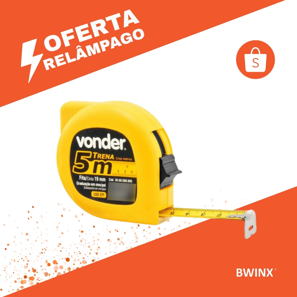 Trena de Bolso Profissional Vonder 5m com Trava e Presilha 1 Trena de Bolso 5m Aço Vonder Profissional Resistente com Trava e Presilha