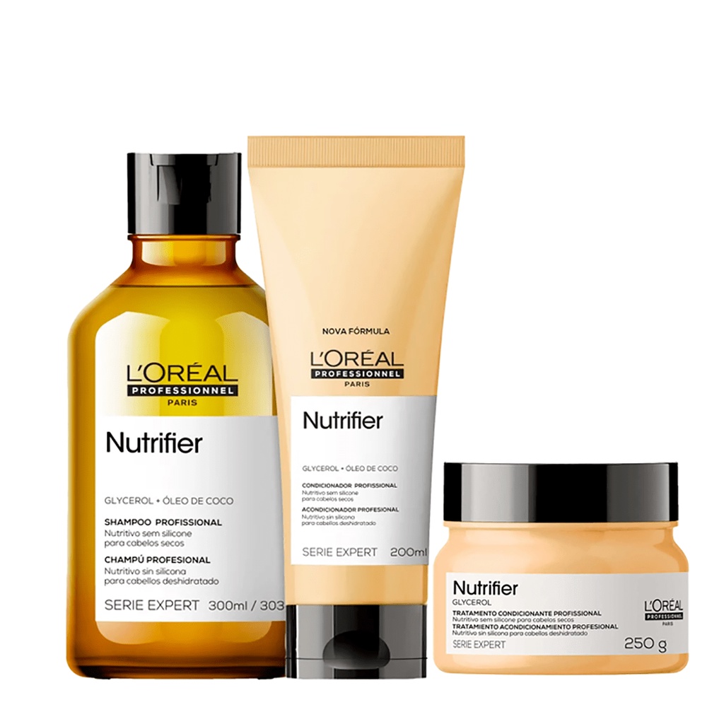 Kit Nutrifier L'Oréal Professionnel: Shampoo, Condicionador e Máscara 1 L'oreal Nutrifier Shampoo + Condicionador e Máscara